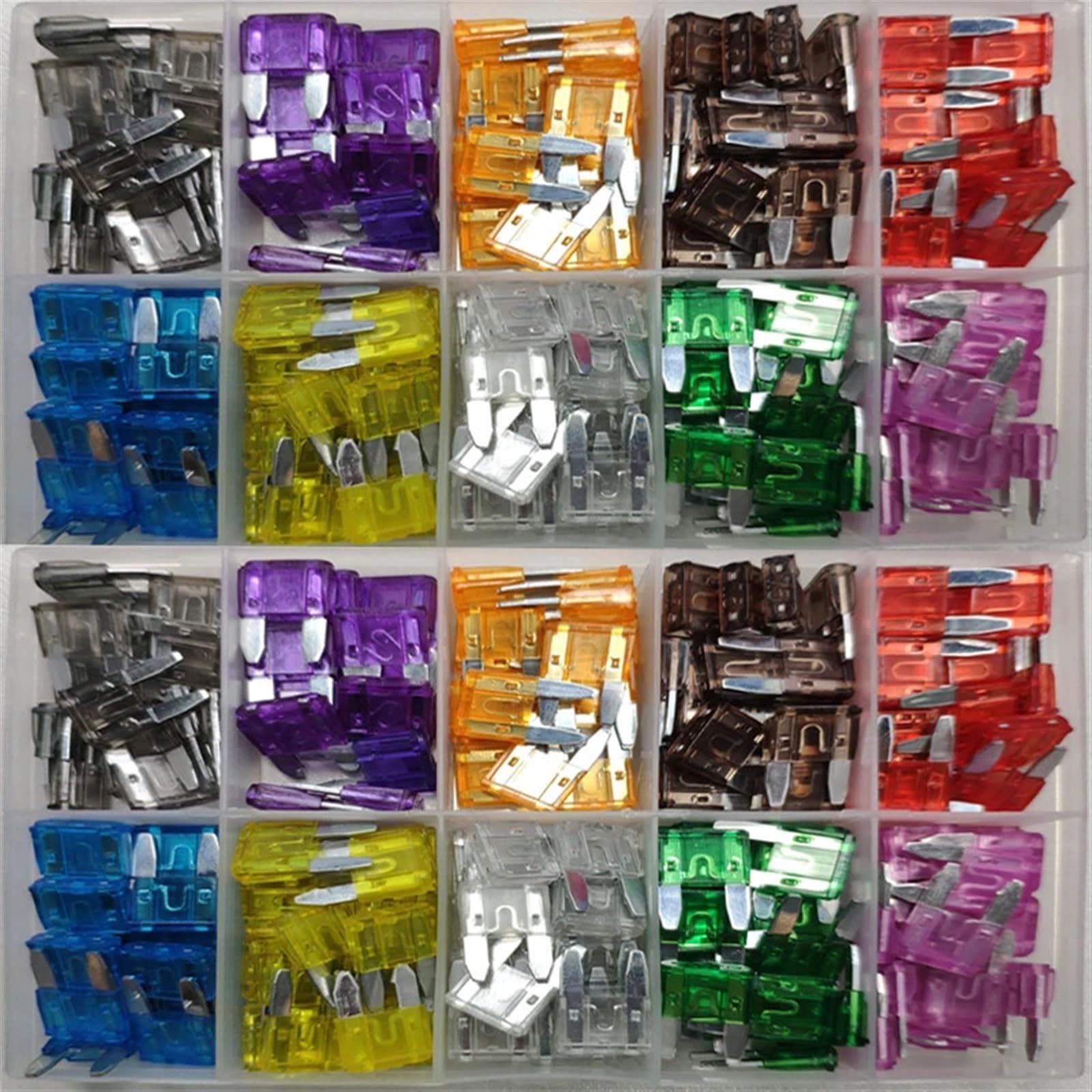 Set di mini fusibili da 180 pezzi Fusibili for auto Mini Fusibili piatti for autoveicoli Barca Camion SUV 2A 3A 5A 7,5A 10A 15A 20A 25A 30A 35A