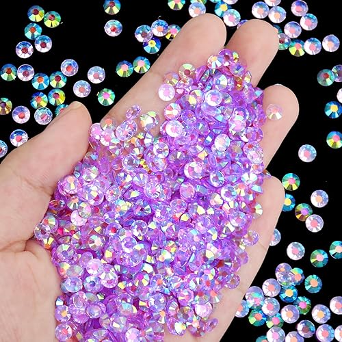 Miniatura 4 de Bolsa a granel al por mayor 2000 unidades de diamantes de imitación de resina de 0.197 in, diamantes de imitación transparentes de color morado