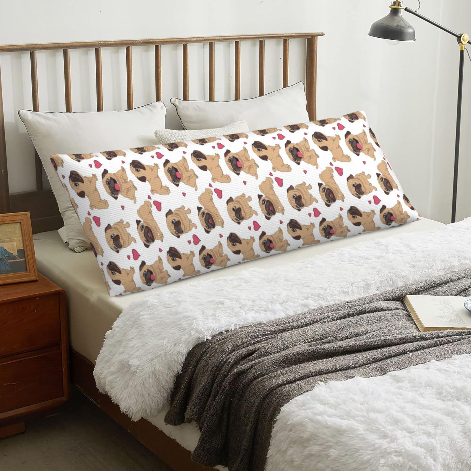 Funny Cartoon Pugs Puppies, Body Pillow Cover with Zipper,Long Body Pillowcase 20 x 60 in