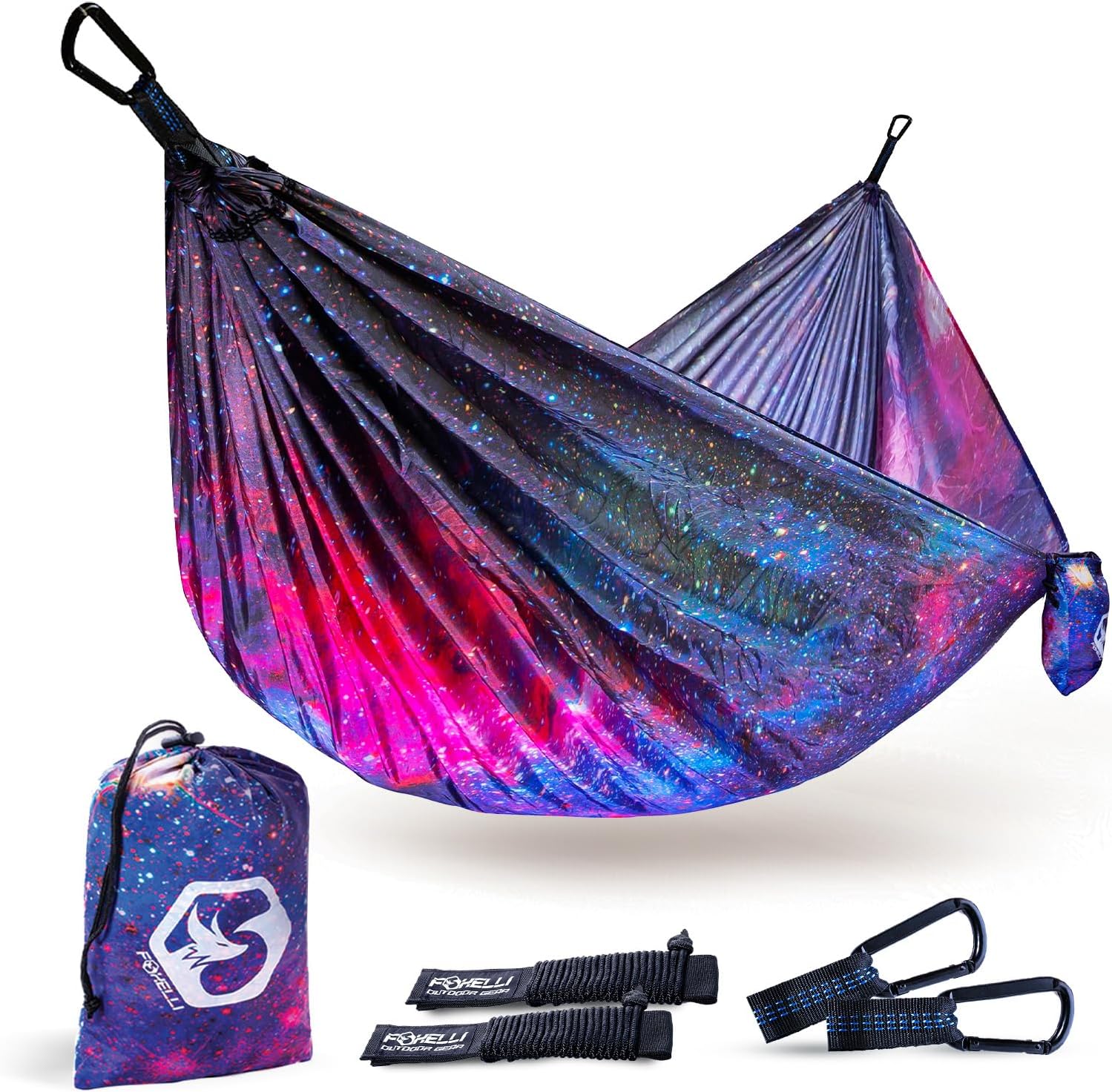 Foxelli Camping Hammock – Ultralight Hammock for Backpacking, Hiking, Festivals, Travel - Easy Setup with Tree-Friendly Ropes & Steel Carabiners, Heavy Duty Parachute Nylon
