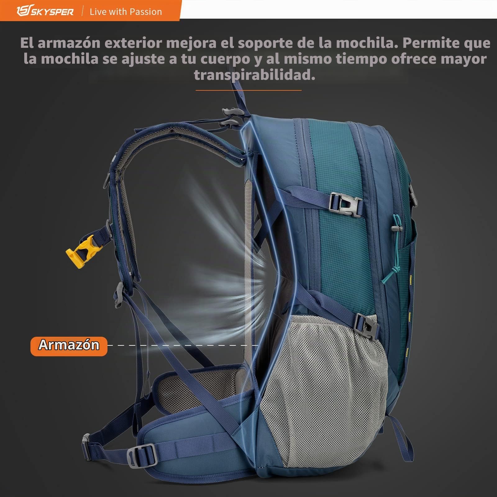 SKYSPER Mochila de Senderismo 30L Mochila de Trekking | con cubierta impermeable, Espalda de Malla excursiones de un día con Cinturón de Cadera para Mochila al Aire Libre