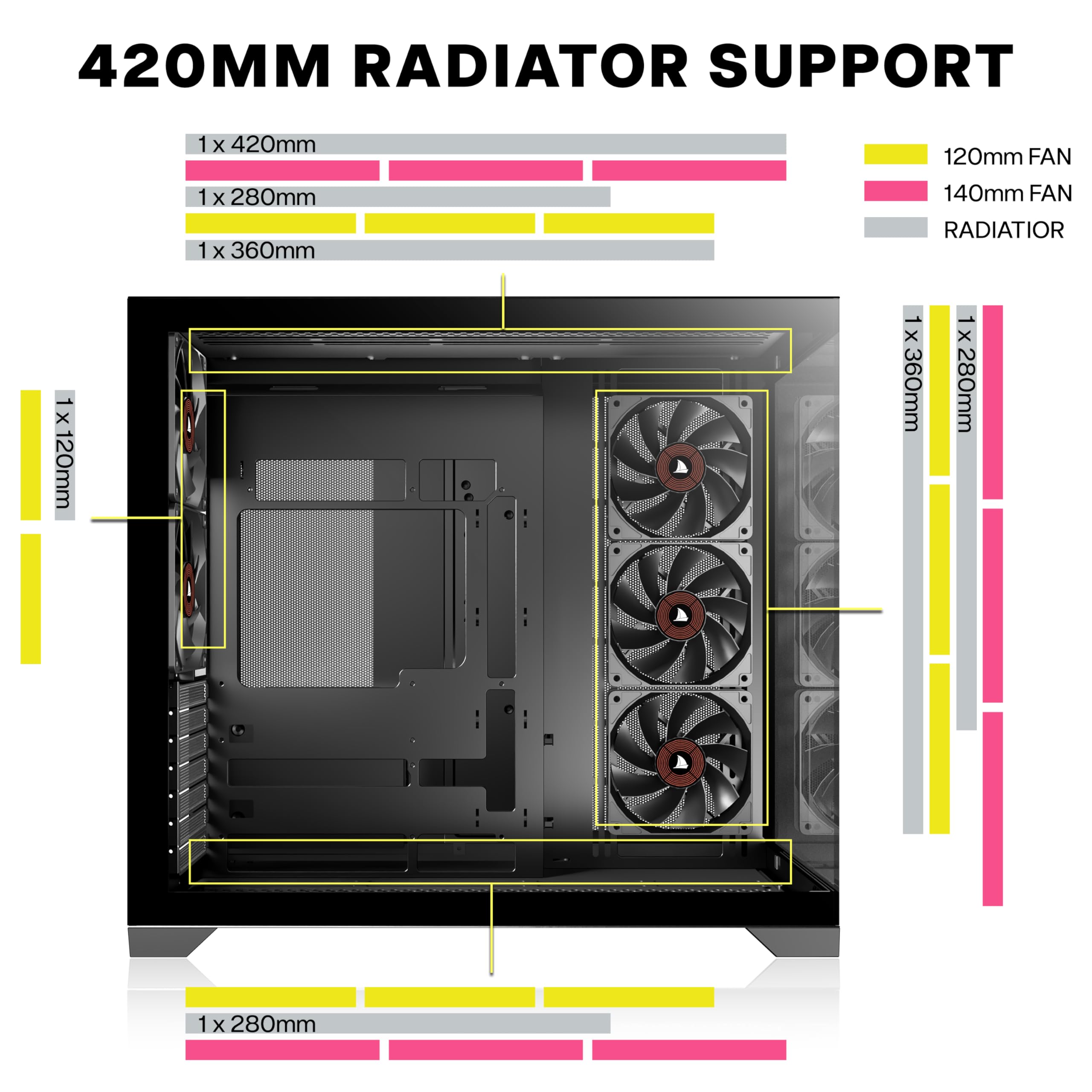 KEDIERS - Caja de ordenador con 5 ventiladores preinstalados, caja de juego ATX Mid Tower - Caja de ordenador con parte lateral abierta de cristal templado negro
