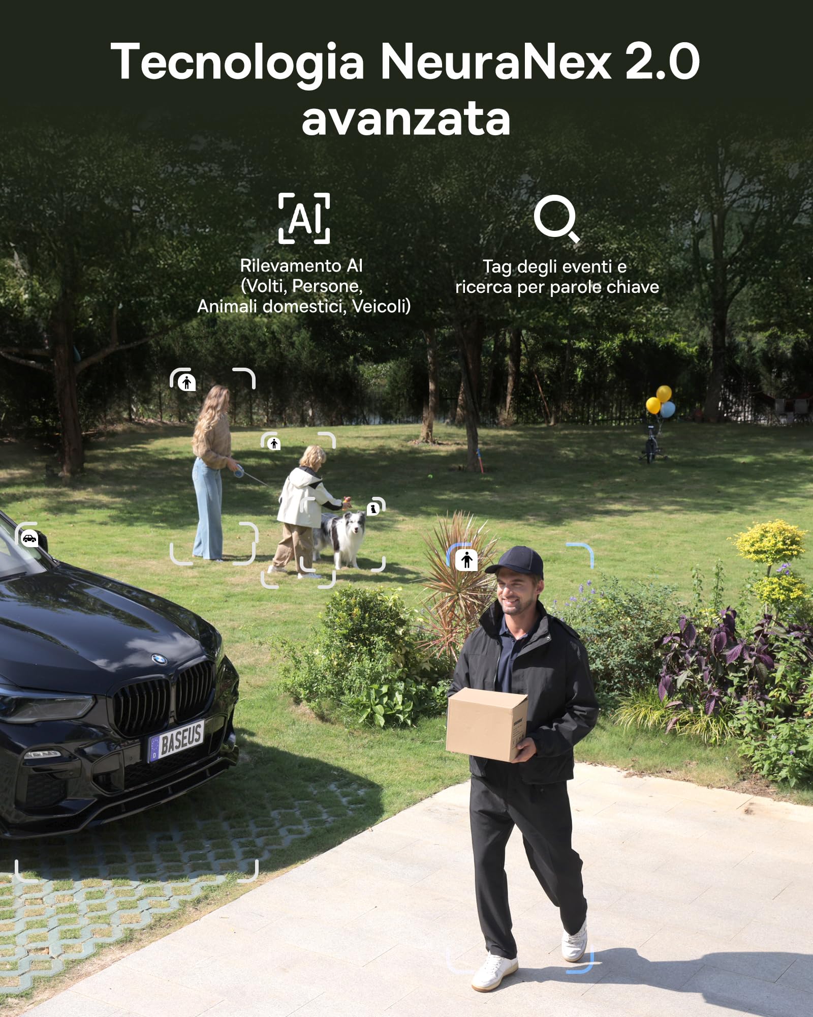 Baseus Security X1 Pro Telecamera di sorveglianza esterna – prima telecamera di monitoraggio intelligente, monitoraggio a 300°, visione notturna, batteria solare con rilevamento AI, pattuglia | Rilevamento AI, visione notturna, telecamera solare per auto