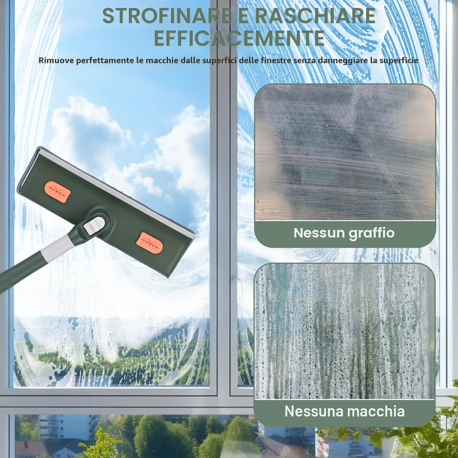 4 in 1 Lavavetri Telescopico, Kit Pulizia Vetrate con Tergivetro in Silicone e Spazzola in Microfibra, Lavavetri con Manico Telescopico per Auto Vetro Alte