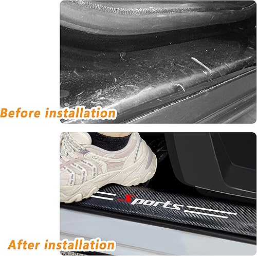Miniatura 7 de 4 piezas protectoras para umbral de puerta de automóvil, diseño deportivo de fibra de carbono antiarañazos, protección de borde de puerta,