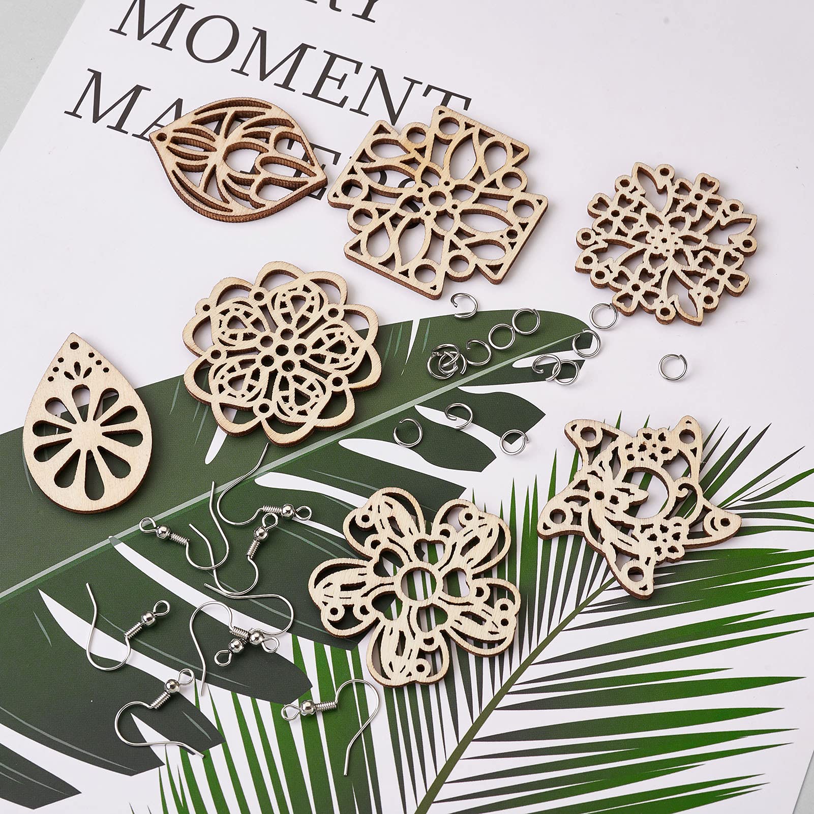 Kit Fabrication Boucles D'oreilles PandaHall - 48 Pendentifs Bois + Crochets + Anneaux