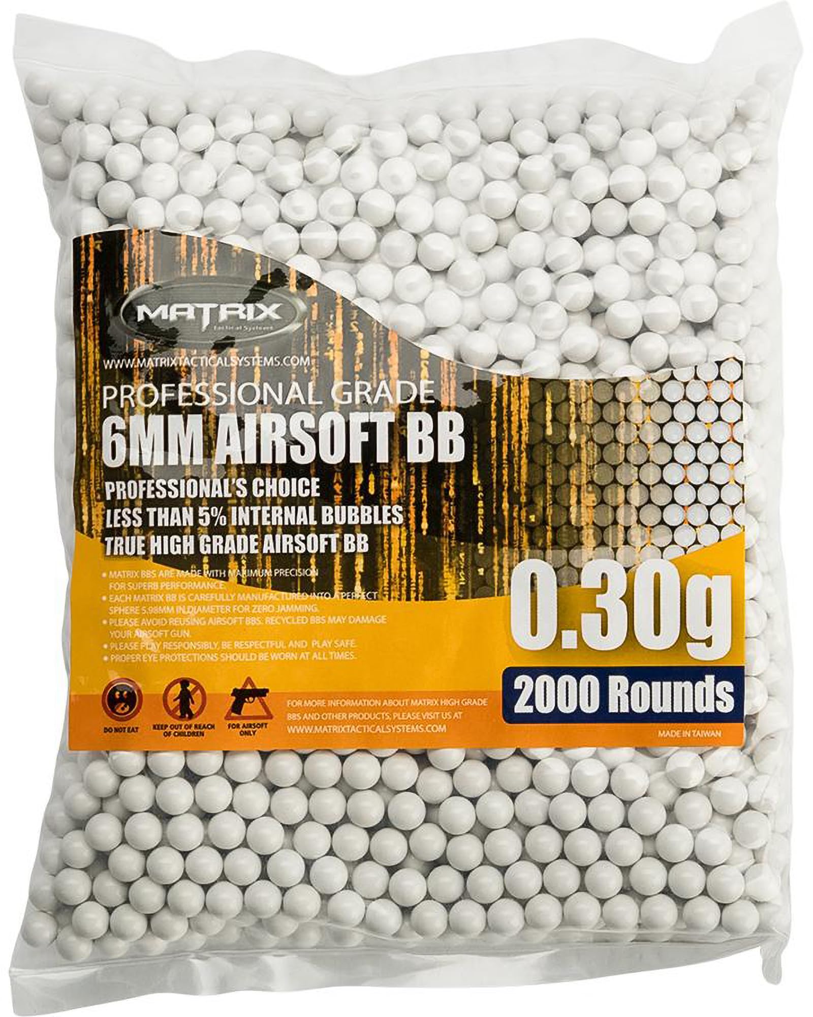 Evike Airsoft - Matrix Match Grade 6mm Airsoft BBS (Color: 0.30g / 2000 Rounds/White)