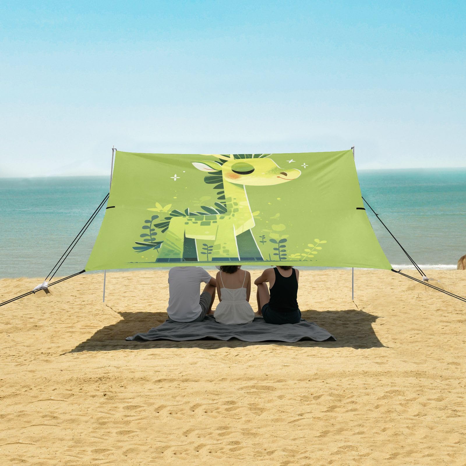Grand pare-soleil de plage pliable vert clair UPF50+ Protection imperméable Grand pare-soleil avec sac de transport pour voyage en famille