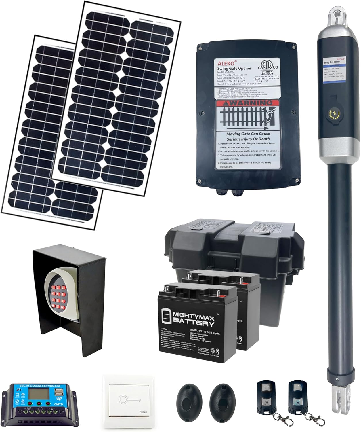 ALEKO Swing Gate Opener | Solar Power Automatic Driveway Gates Operator | Gate up to 10 Ft Long 450 Pounds | ETL Listed Opener | GG450 | (450 ETL Listed, Solar 50W Accessory Kit)