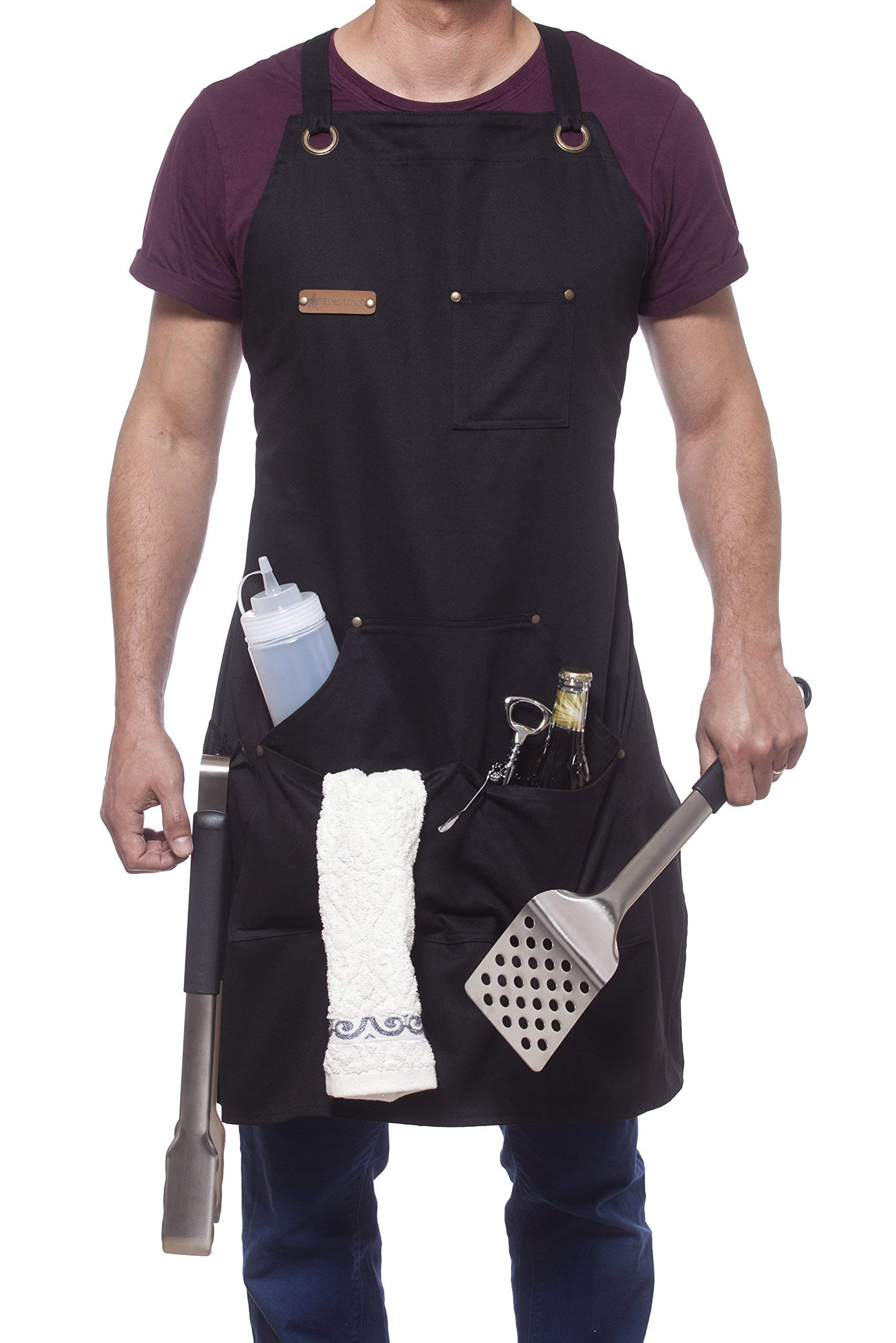 ARAWAK BRAVEProfessional Cooking Apron Chef Designed for Kitchen BBQ Grill / 10 OZ Women and Men Bib Adjustable/Towel Loop