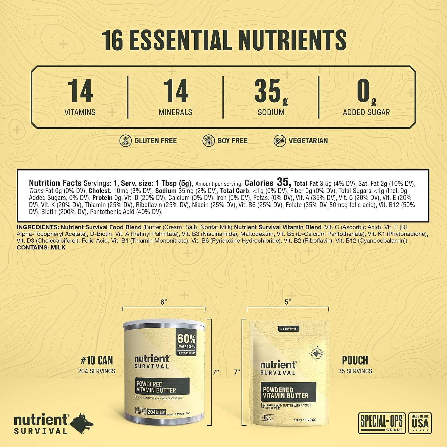 Butter Powder, Freeze Dried Prepper Supplies & Emergency Food Supply, #10 Can, 204 Servings, Soy & Gluten Free, Shelf Stable Up to 10 Years, One Can, 204 Servings