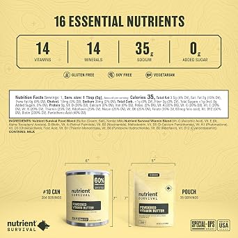 Butter Powder, Freeze Dried Prepper Supplies & Emergency Food Supply, #10 Can, 204 Servings, Soy & Gluten Free, Shelf Stable Up to 10 Years, One Can, 204 Servings