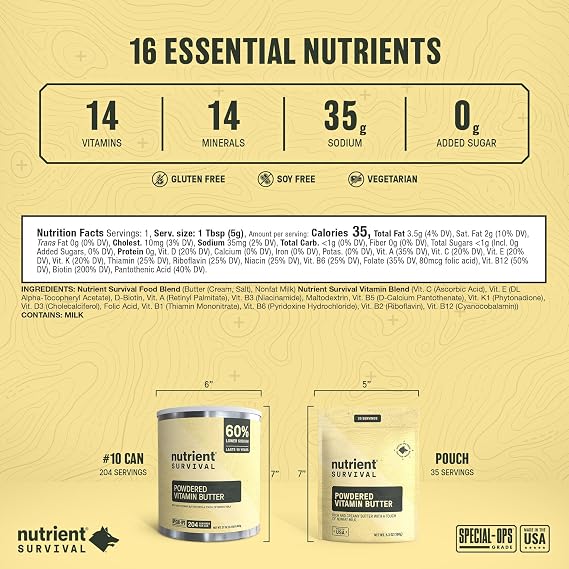 Butter Powder, Freeze Dried Prepper Supplies & Emergency Food Supply, #10 Can, 204 Servings, Soy & Gluten Free, Shelf Stable Up to 10 Years, One Can, 204 Servings