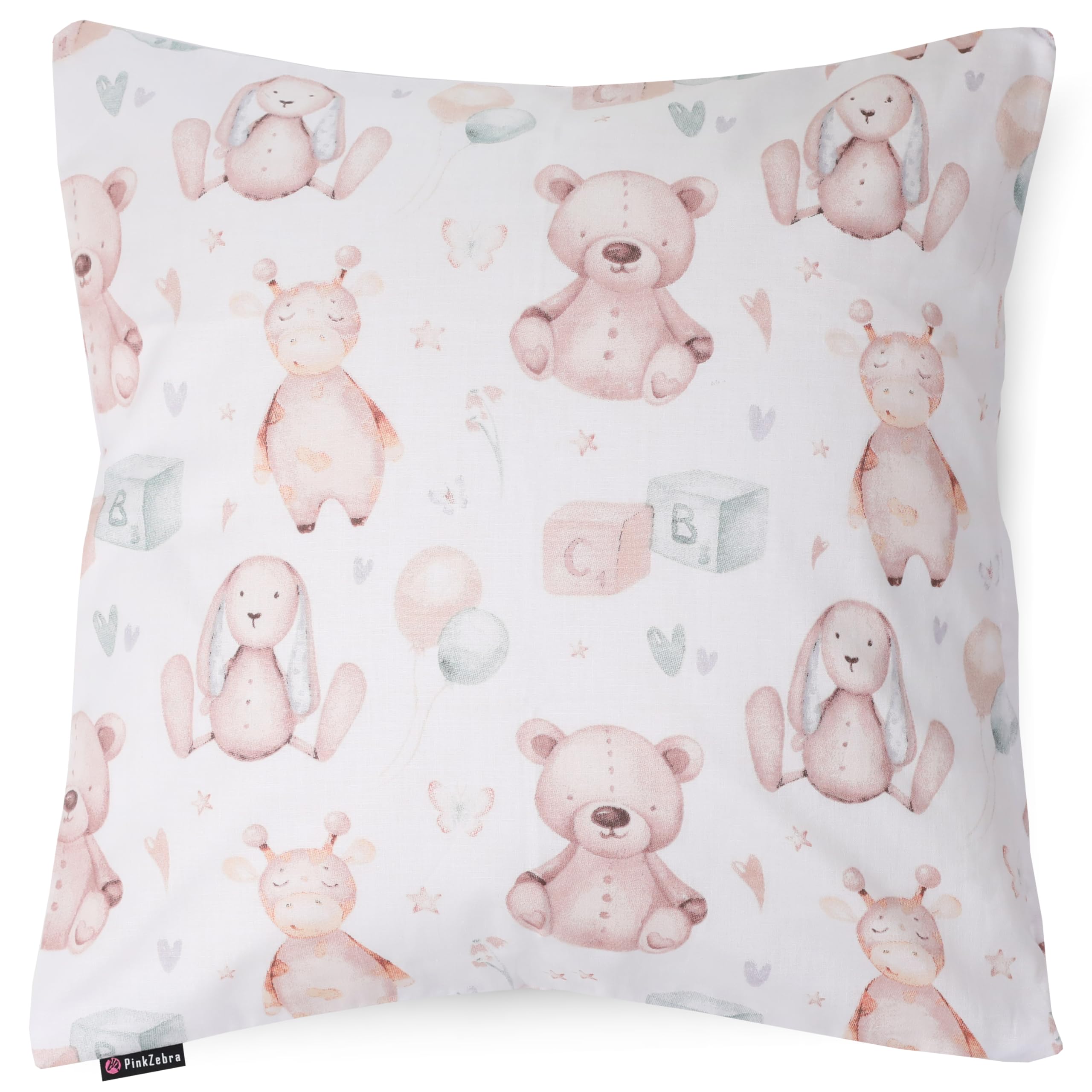 PinkZebra Kopfkissenbezug Kinder, Kissenbezug 50 x 50 cm aus 100% Baumwolle, Kissenhülle Jungen, Öko-tex Standard 100, Kinderbezüge mit Reißverschluss, Kuscheltiere