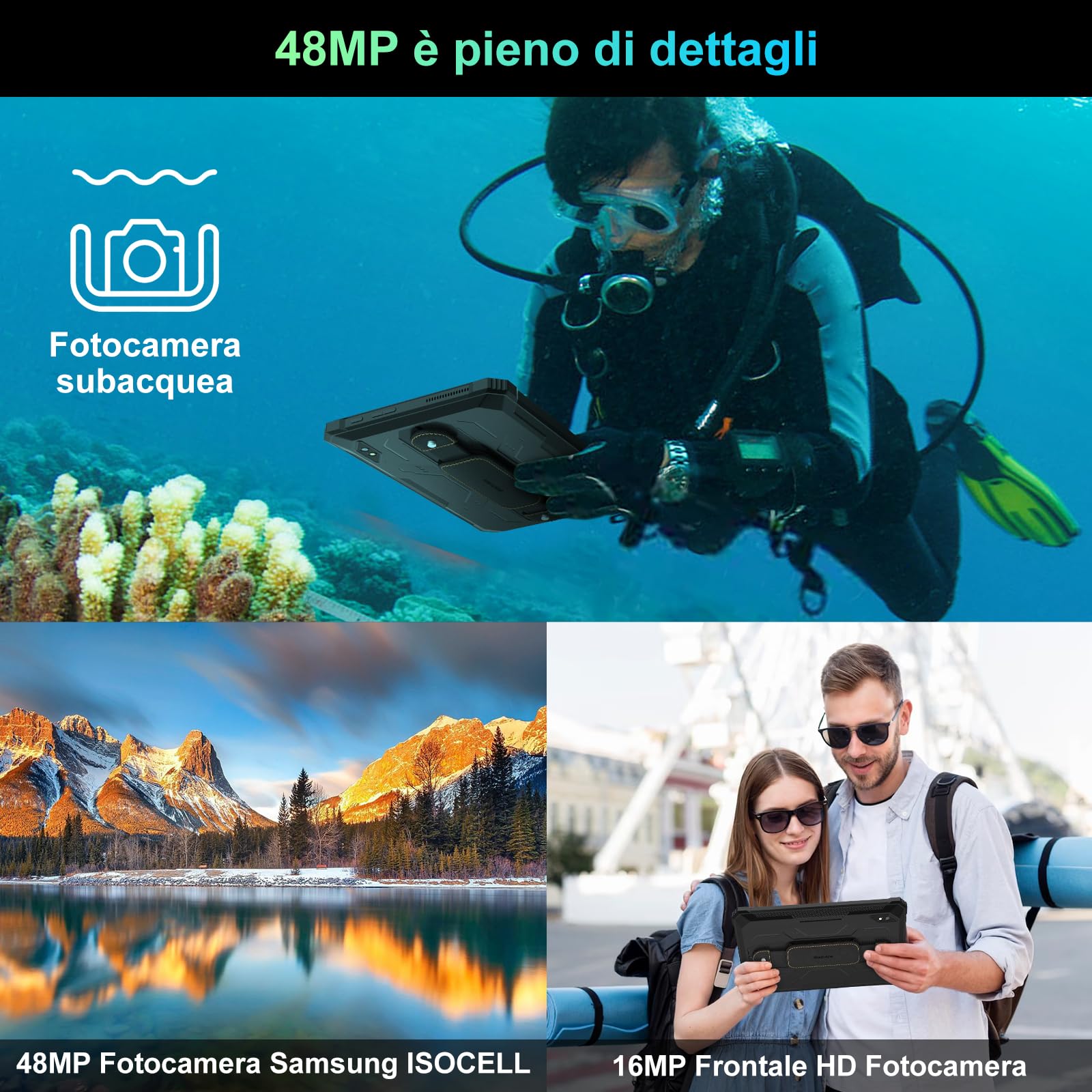 Blackview Active8 Pro Rugged Tablet, 24GB(8GB + 16GB) RAM + 256GB ROM/TF 1TB 10,36 pollici Android 15 Tablet Robusto, 2,4K FHD+, batteria 33W 22000mAh, fotocamera 48MP con ArcSoft, Dual 4GSIM 5GWiFi