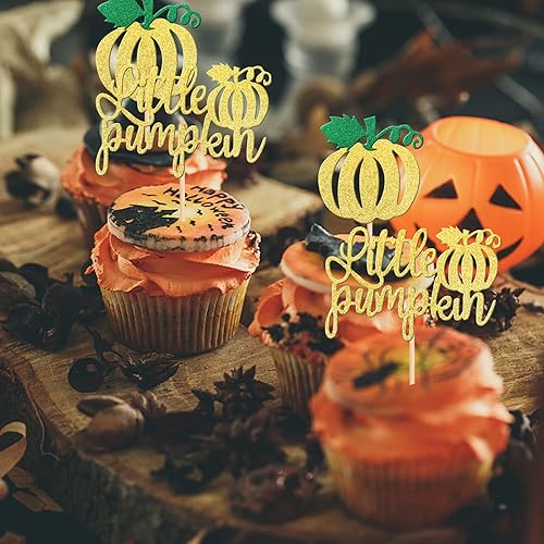 Miniatura 3 de 24 piezas de adornos para cupcakes de calabaza con purpurina con temática de otoño para Acción de Gracias, Halloween, baby shower, fiesta de