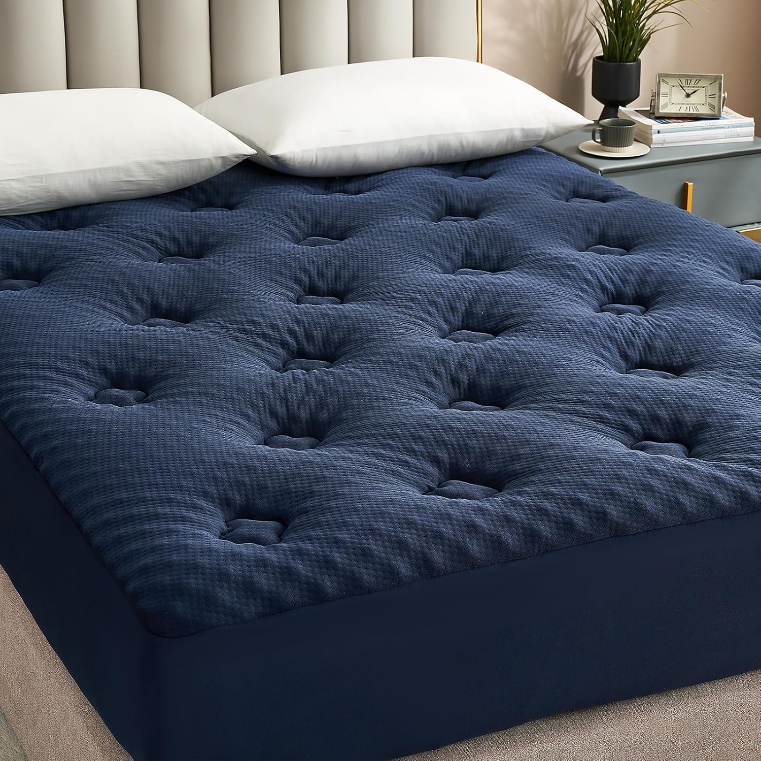 Hansleep Memory Foam Full Mattress Topper, Full Mattress Pad Cover for Double Bed with Deep Pocket, Breathable Pillow Top Mattress Full Size with Gel Foam, 54x75 Inches, Navy Blue Navy Full 54" x 75"