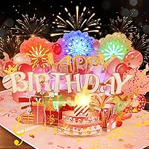 Musical Birthday Cards, 3D Pop-Up Happy Birthday Card with Music & Fireworks & Blowable Candle, Birthday Card Gifts for Women Wife Men Grandma Mum Boys Girls Kids