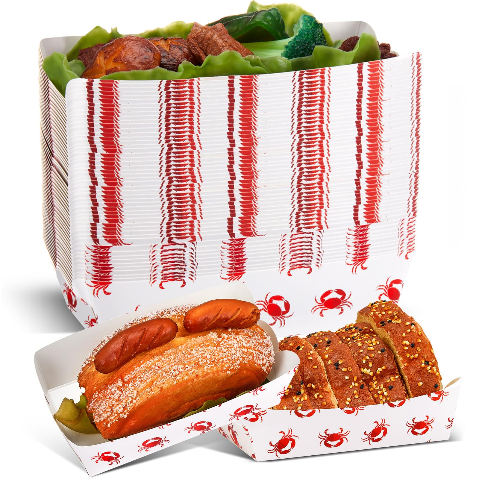 50 Pieces Crab Party Supplies Crab Paper Plates Boil Birthday Party Supplies Disposable Seafood Paper Boats Tableware for Dinner Picnic BBQ Supply