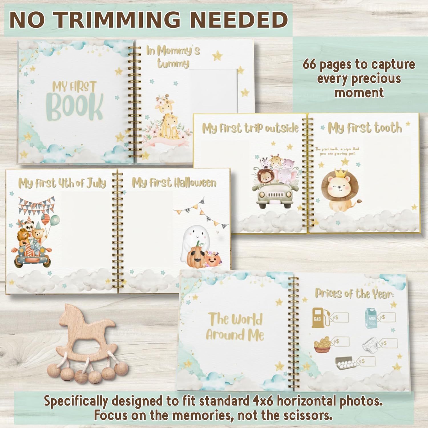 Baby Memory Book and Baby Keepsake Box - First Year Photo Album for Baby Boy or Girl - Fits 4x6 Photos - Includes 12 Baby Milestone Stickers - Gender Neutral Scrapbook Journal