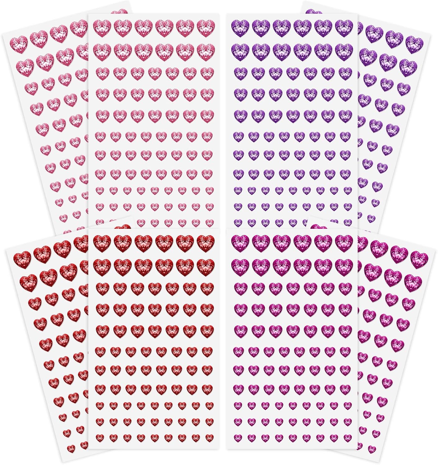 ASTARON 8 Sheets Acrylic Heart Rhinestone Stickers for Valentine's Day