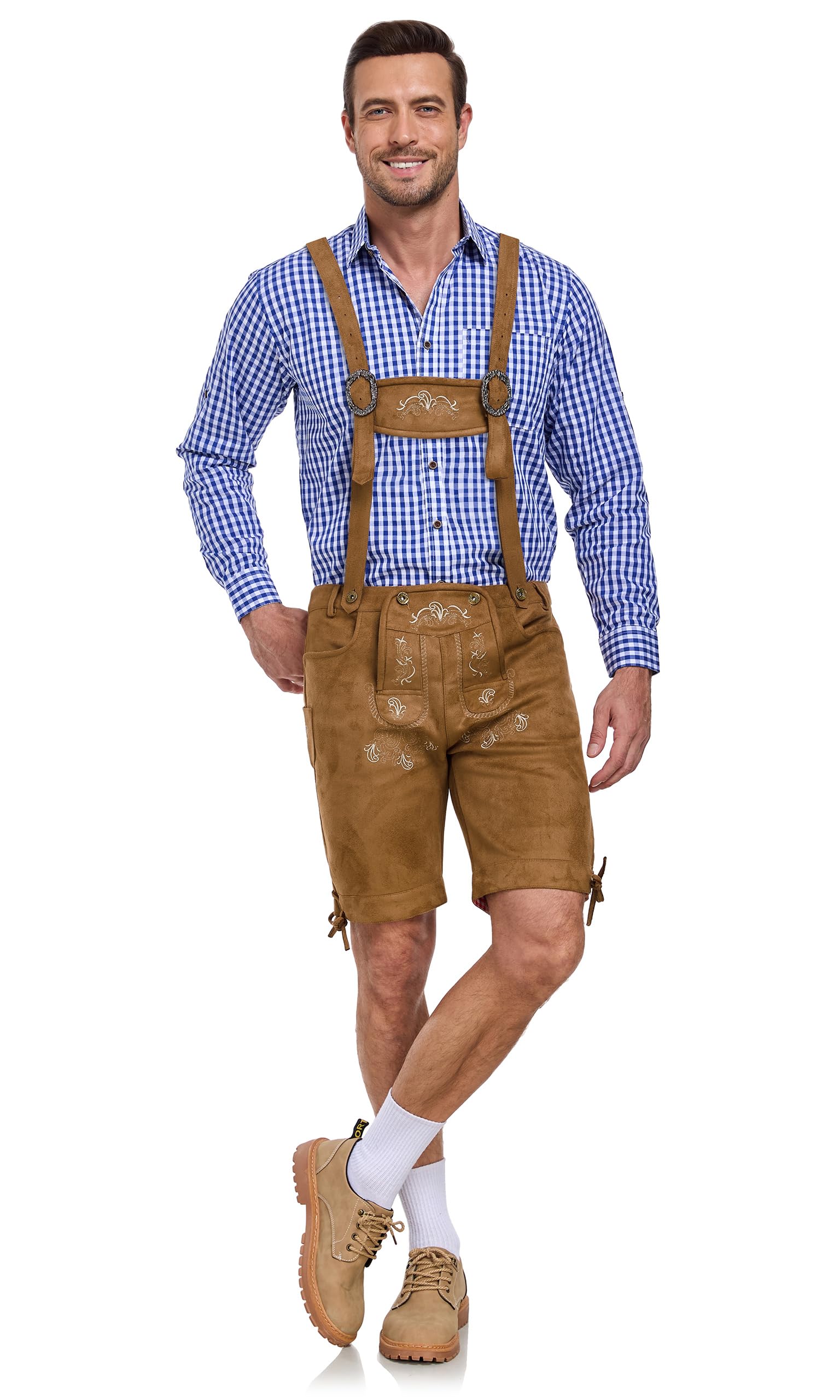AMZHOTER Lederhosen Oktoberfest Uomo Lederhosen Vestito Tirolese Costume Pantaloni Oktoberfest Bavarese Costume Uomo
