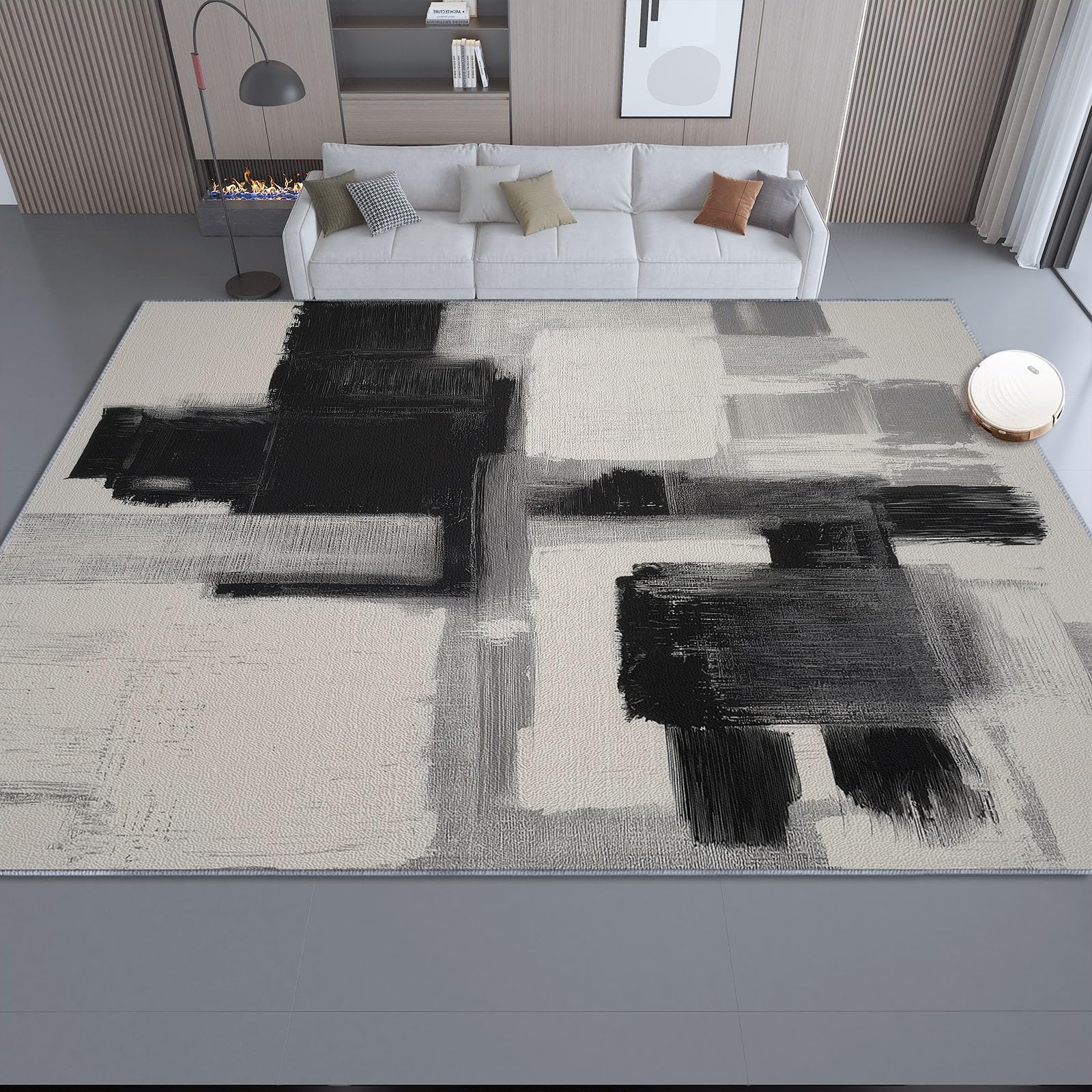 Abstrakcyjny dywan nadający się do prania 120 x 170 cm, szary antypoślizgowy trwały i nieblaknący, geometryczny wzór kolorowych klocków do salonu, sypialni, kuchni i biura