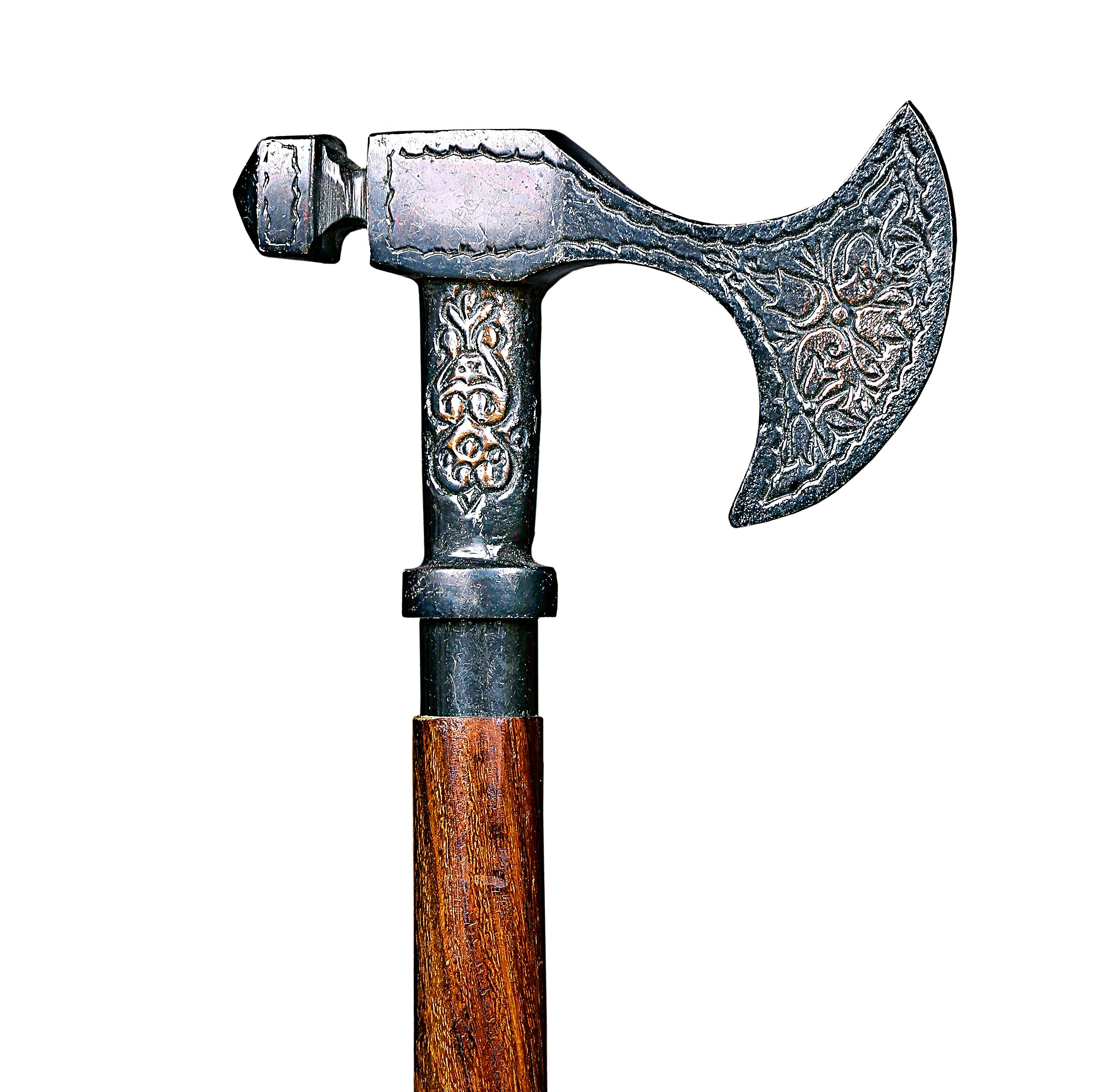 Antique Axe Solid Brass Walking Stick Viking Wooden Canes for Costume Men and Women Unisex Seniors Handle Unique Style Red Wood Cane