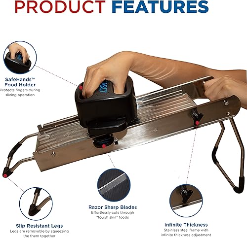 Miniatura 3 de Jaccard SafeHands - Cortador de mandolina de acero inoxidable, picador de alimentos, picador compacto de verduras con siete cartuchos de hoja