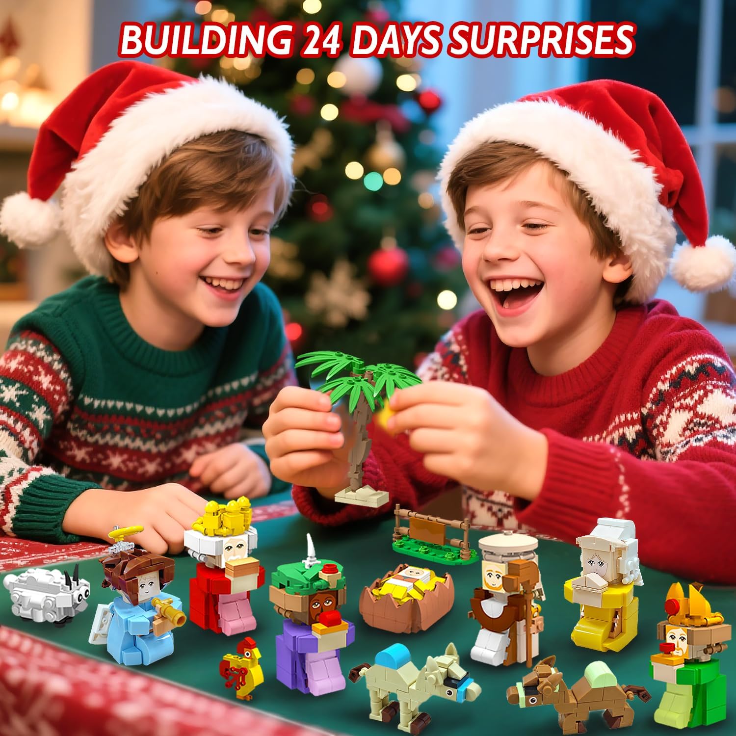 Nativity Advent Calendar 2025 Kids Adult 1500pcs Nativity Set 24 days Countdown Calendar Building Blocks Toyset Xmas Figurine Playset Gifts for teens Boys Girls 7 8 9 10 11 12 13 14 Christmas Stocking Stuffers Party Surprise gifts