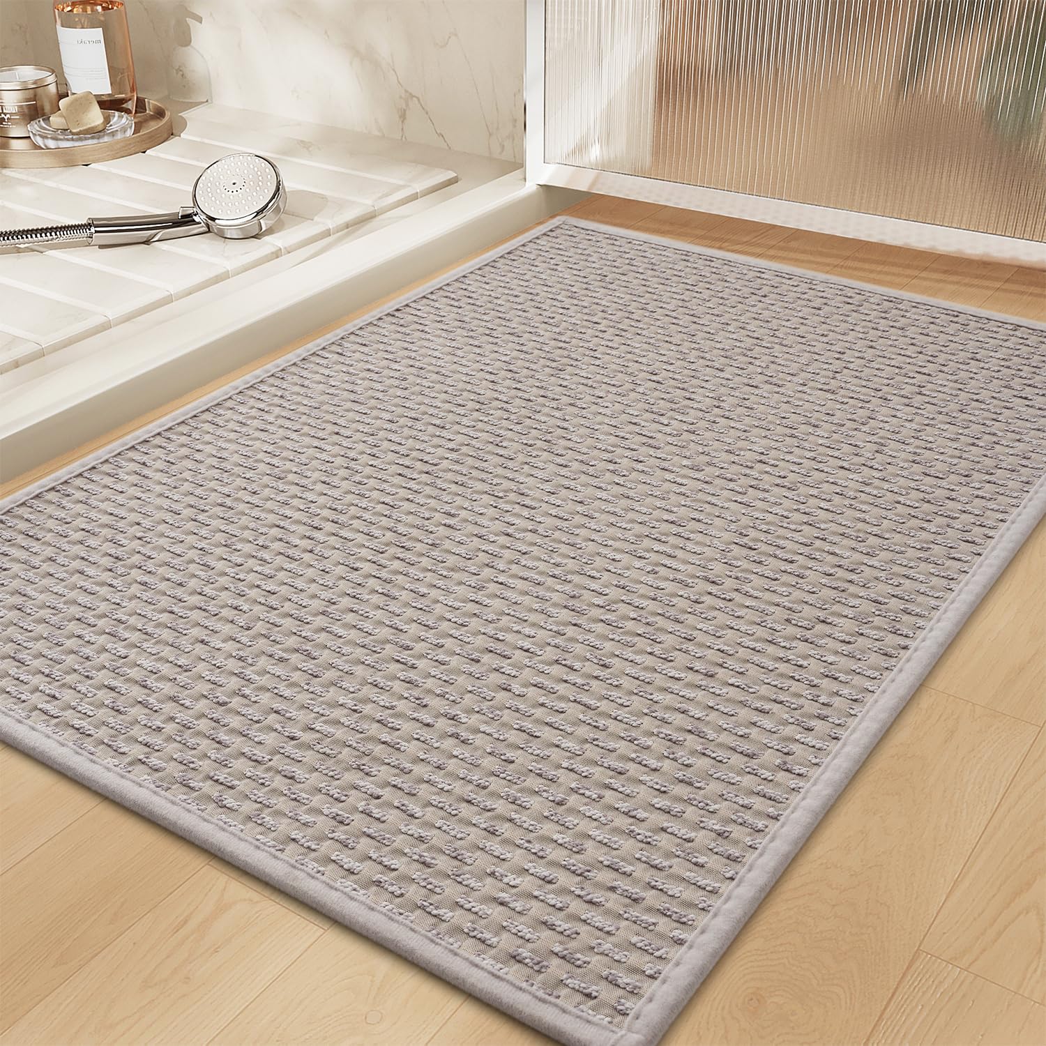 RESARE Non Slip Bath Mat - Machine Washable Bathroom Rug, Super Absorbent Quick Dry Bath Mat, 20"x32" Light Grey