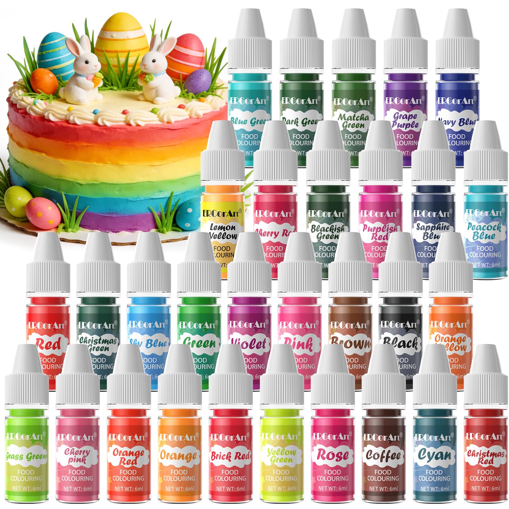 Food Coloring - 30 Colors Food Coloring Liquid, Natural Vibrant Food Color for Baking, Cookies, Easter Egg, Icing, Dessert Decorating, Fondant, Making DIY Supplies Kit - 6ml/0.25oz