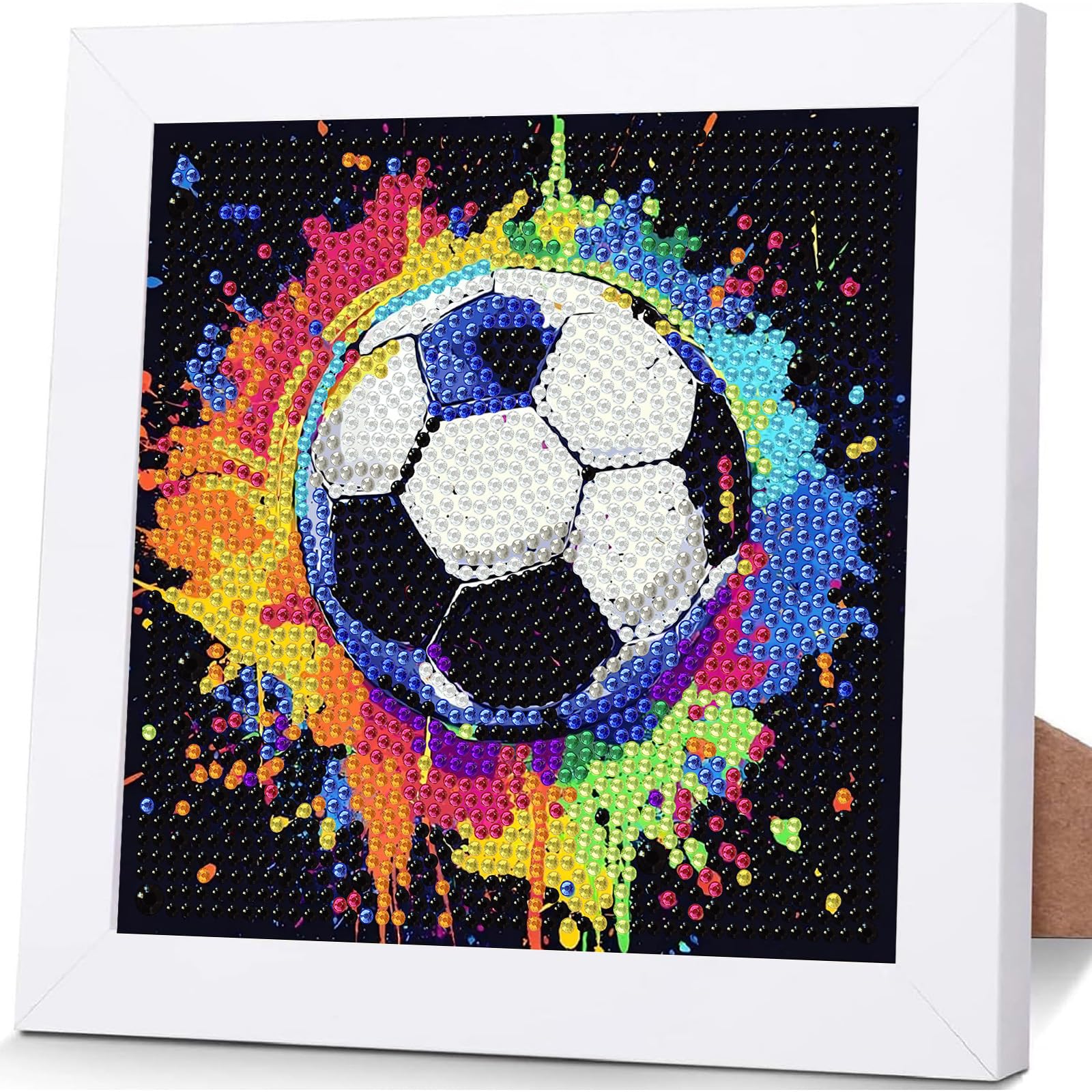 EOBROMD Football Diamond Painting Kits with Frame, Soccer DIY Cartoon 5D Gem Art, Full Drill Crystal Art Kits with Tools, for Beginners, Boys & Girls 7x7inch