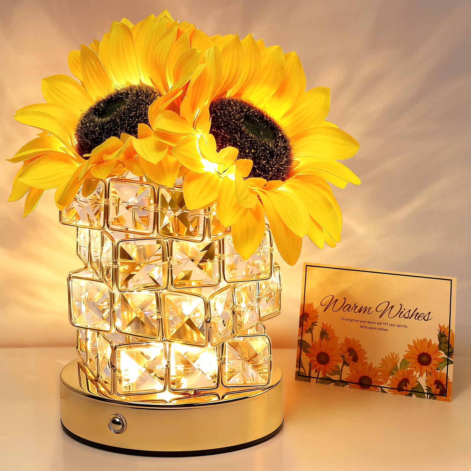 Sunflowers Flower LED Lamp,Rechargeable Cordless Touch Table Lamp,3-Colour Infinitely Dimming Small Night Light,Festival Restaurant Bedroom Bar Coffee Shop Birthday Gifts for Women Mom& Gifts Card