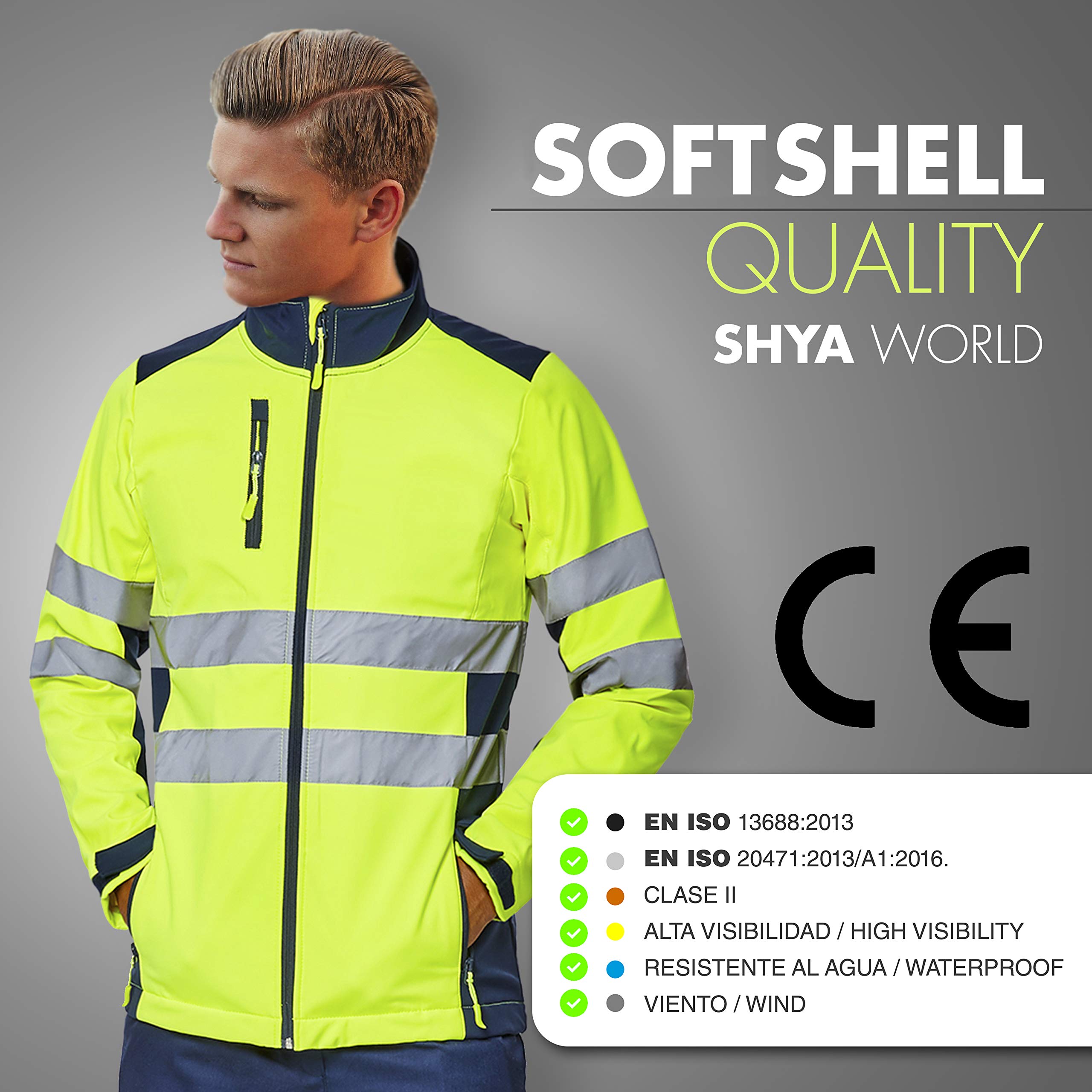 Chaqueta Softshell Alta Visibilidad Trabajo homologada Reflectante Cortavientos Impermeable