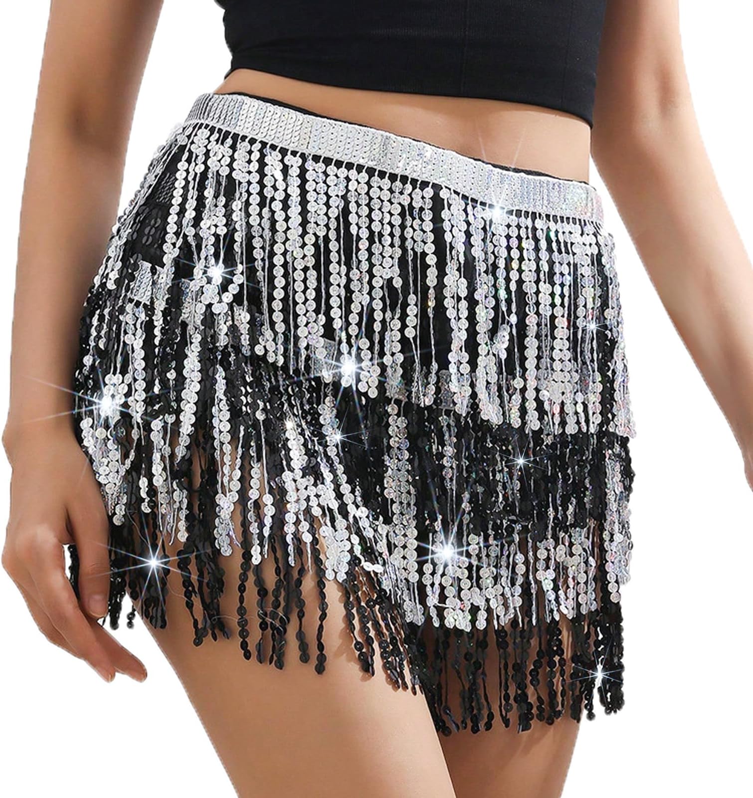 Belly Dance Dancer Costume Sequin Tassel Fringe Hip Scarf Belt Waist Wrap Skirt