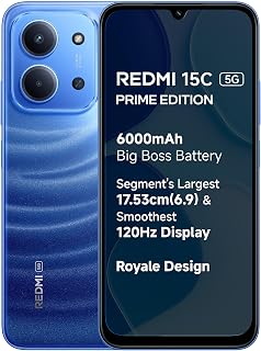 Redmi 15C 5G Prime Edition (Moonlight Blue, 6GB + 128GB) | Massive 6000mAh Battery | Segment's Largest Display 17.53cm Up to 120Hz | MediaTek Dimensity 6300 | 33W Fast Charging | 50MP AI Dual Camera