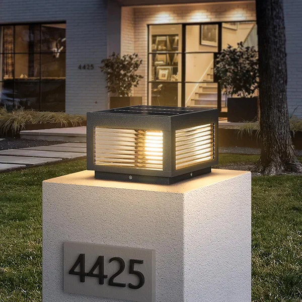 MVBT Solar Post Lights 9.84" Outdoor Pillar Lamp, Modern Column Cap Light IP54 Waterproof Led Fence Deck Gate Lantern Patio Landscape Lighting for Outside Yard Gardern Entrance Driveway Decor