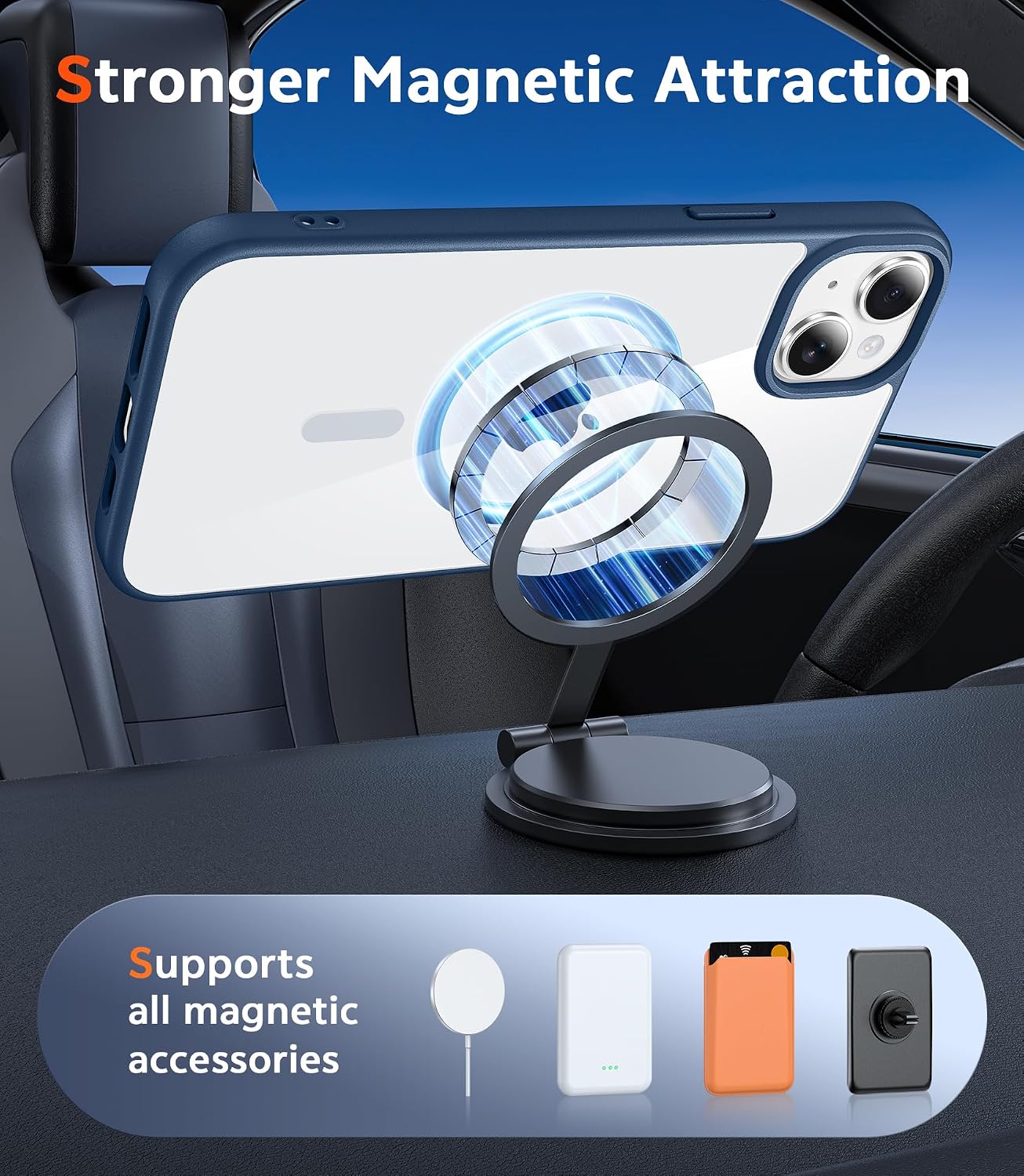 FNTCASE for iPhone 14 Plus Case: Clear Magnetic Phone Cases Compatible with Magsafe Slim Anti Yellowing Military Grade Drop Protection Rugged Protective Transparent Cell Phone Cover (B-Blue)
