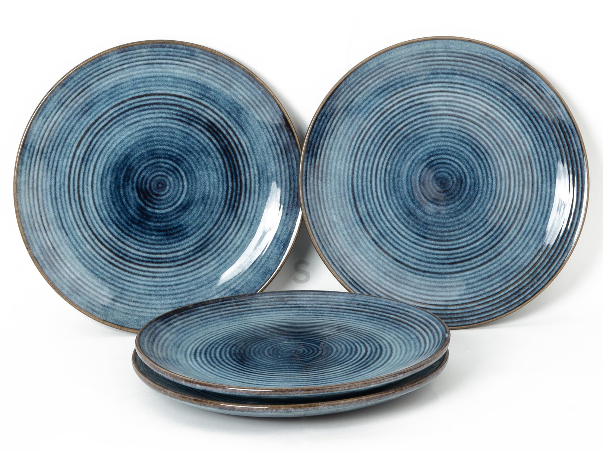Reactive Glaze Ceramic Handcrafted Serving 4 Small Plates | Dining | Stoneware | Dinnerware | Scratch Resistant | Microwave & Dishwasher Safe | Set of 4 | Reactive Blue