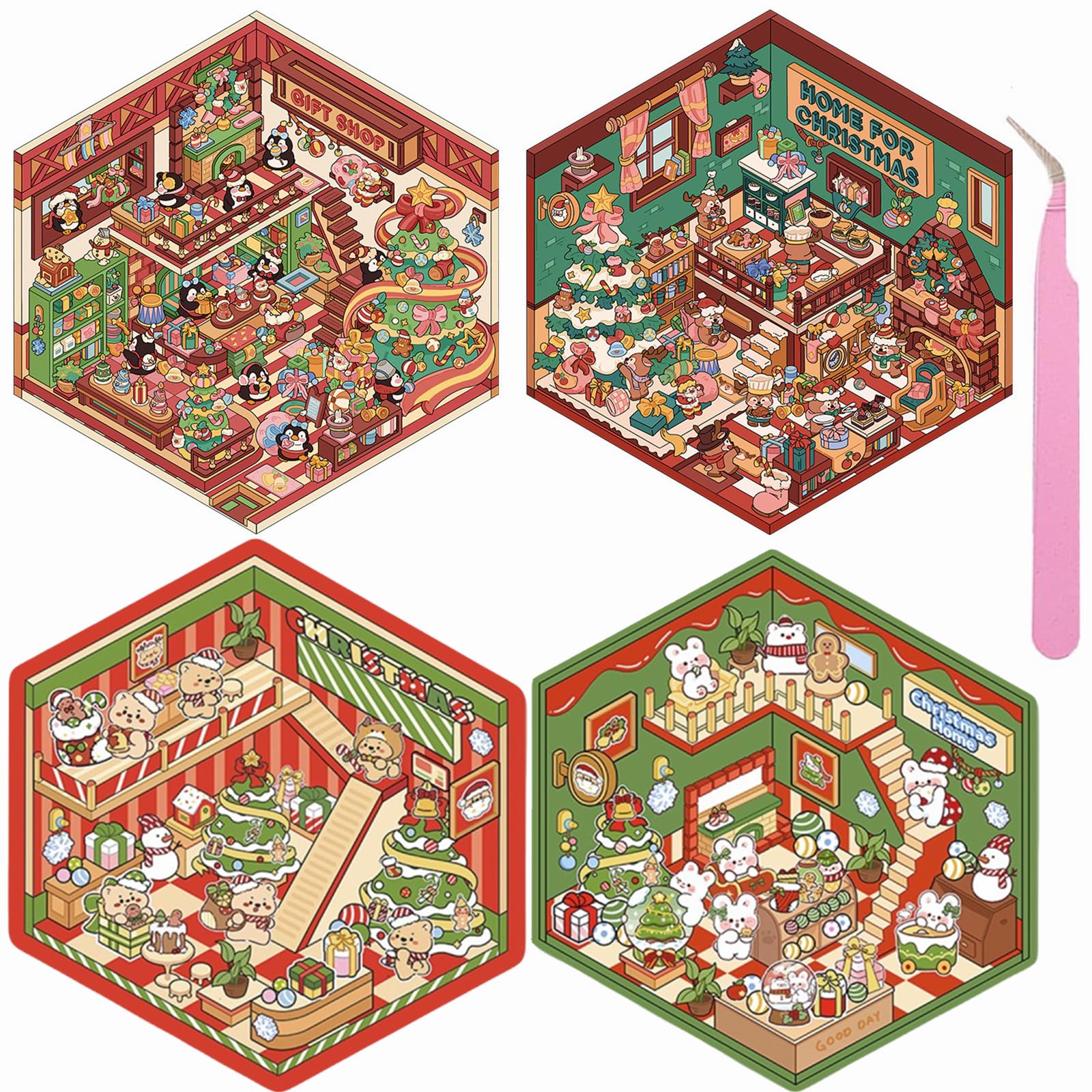 4 Set Adesivi 3D Fai Da Te Per Case - Scene Cartoon, Cabine, Party, Per Adulti E Bambini - Foto 11