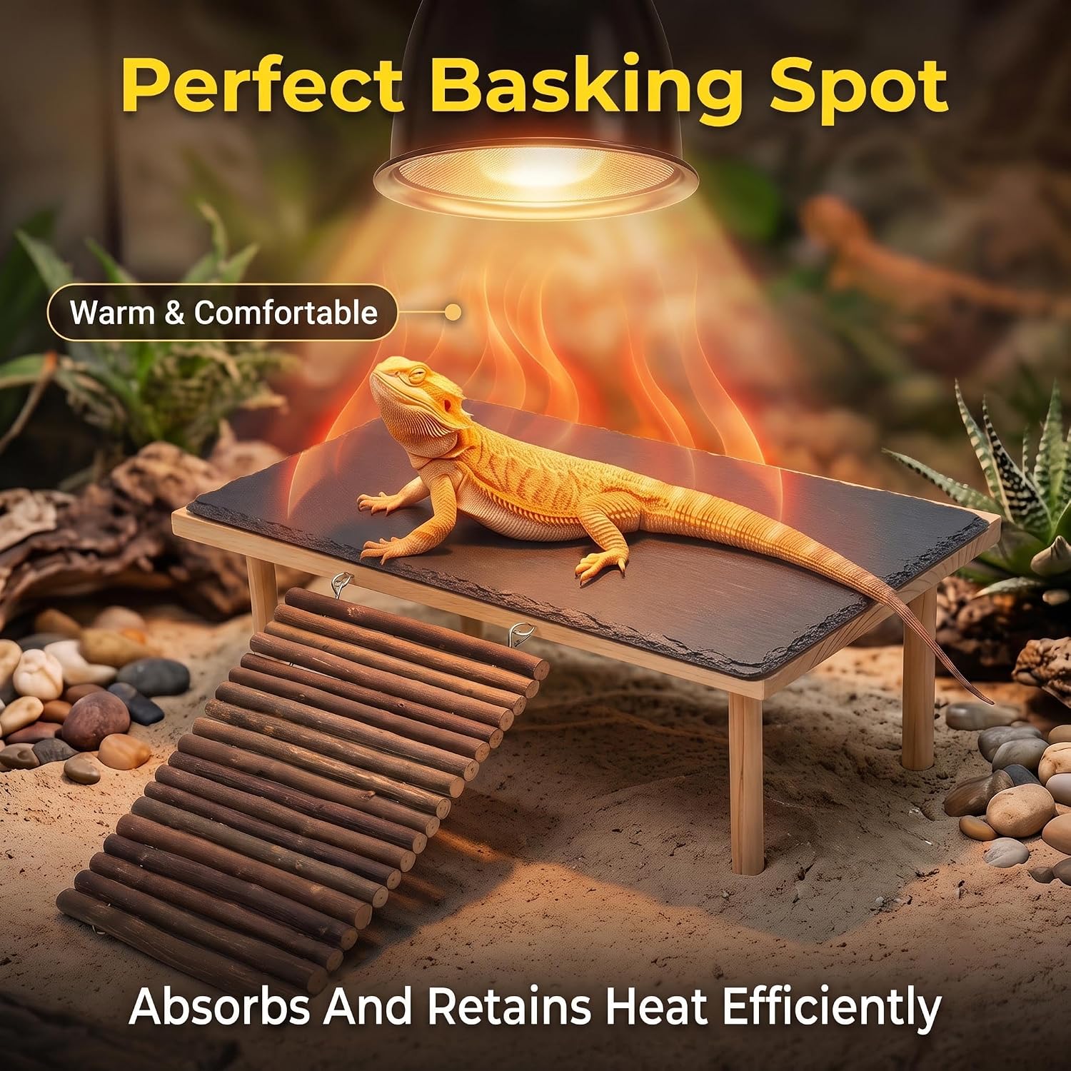 Bearded Dragon Basking Platform Rock with Climbing Ramp, Reptile Basking Platform, Bearded Dragon Basking Rock, Slate Rocks for Reptiles, Gecko Lizard Turtle Reptile Habitat Accessorie