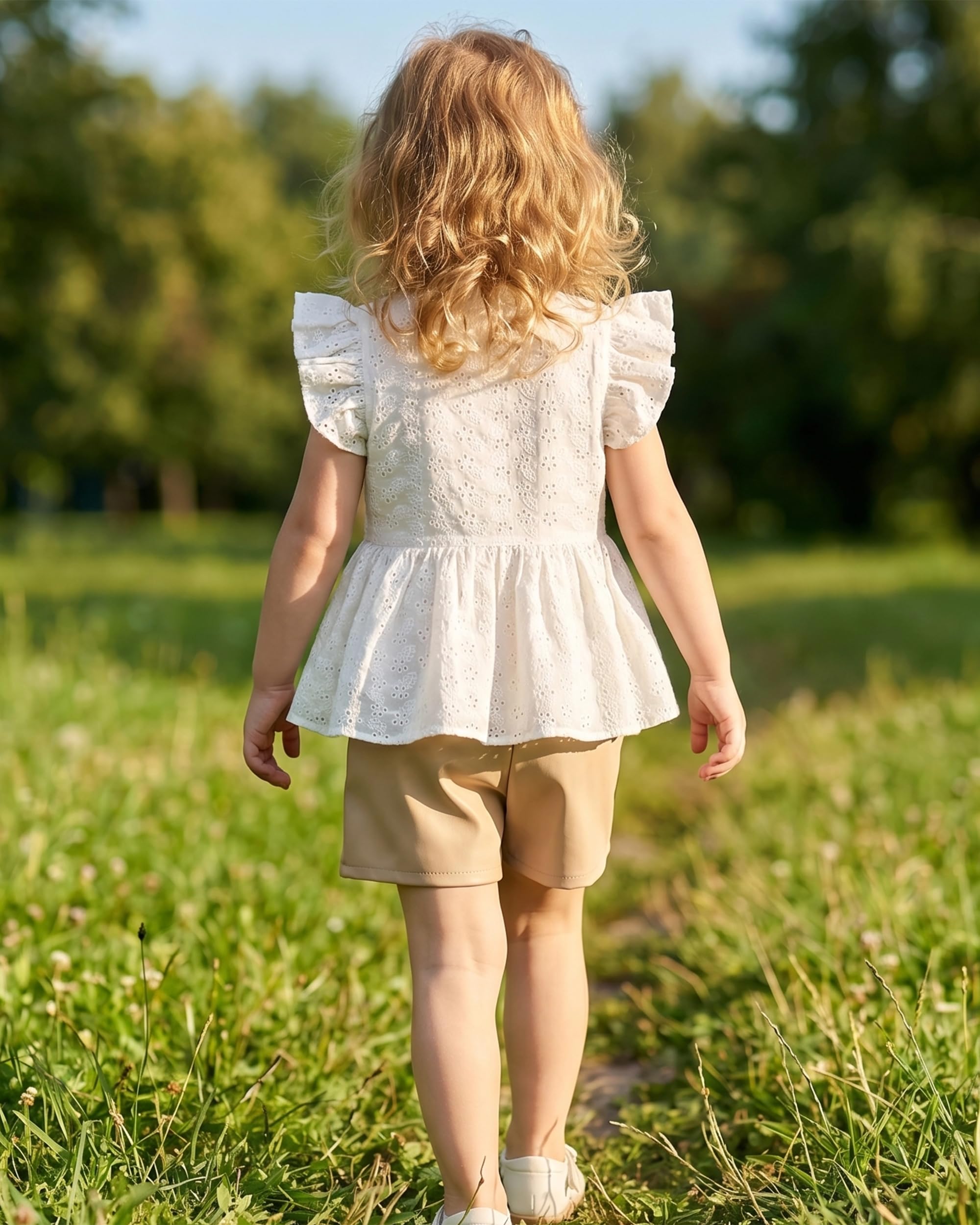 Sunny Fashion Robe Fille Filles 2 Pièces Shorts Fixer Habiller Dentelle Ébouriffer Été Frais Confortable Tenue 5-10 Ans