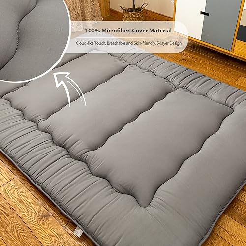 Miniatura 3 de YOSHOOT Colchón de suelo japonés Shiki gris carbón, colchón de huéspedes enrollable, portátil, plegable, para campamento, colchón, almohadilla