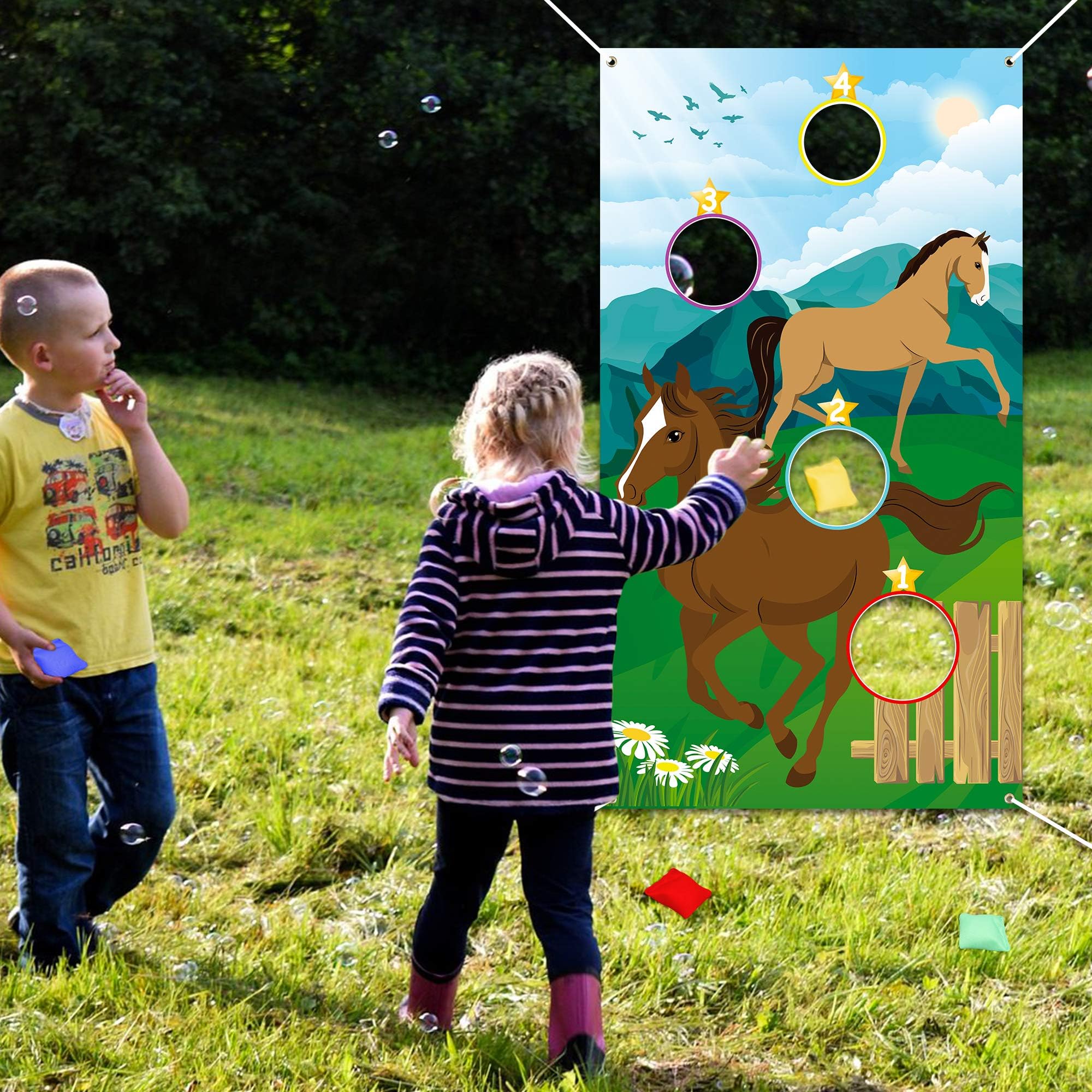 WATINC Horse Toss Games with 4 Bean Bags, Derby Birthday Party Fun Game for Kids and Adults, Horse Banner for Cowboy Theme Party Decoration, Indoor Outdoor Yard Activity Favors Supplies, Birthday Gift - Image 5