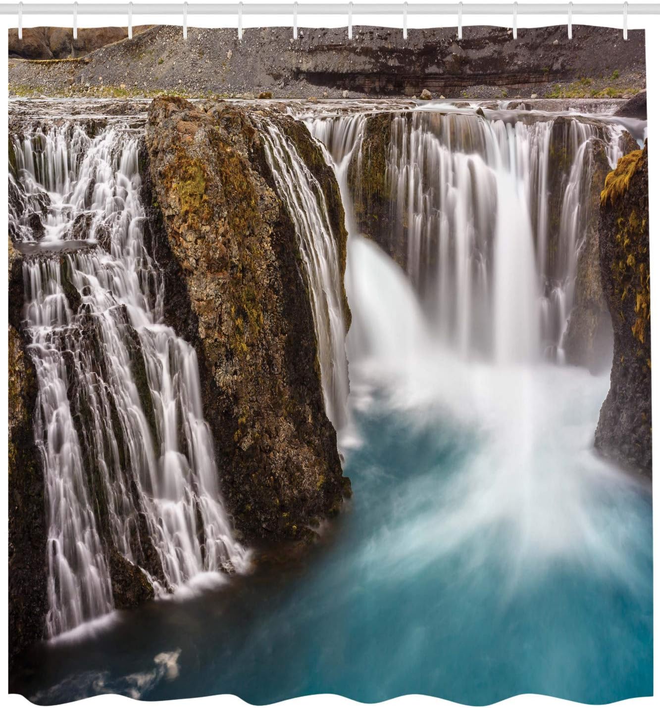 Ambesonne Iceland Shower Curtain, View of a Blurry Stream Wilderness Hiking Spots, Cloth Fabric Bathroom Decor Set with Hooks, 69" W x 75" L, Aqua Dark Taupe