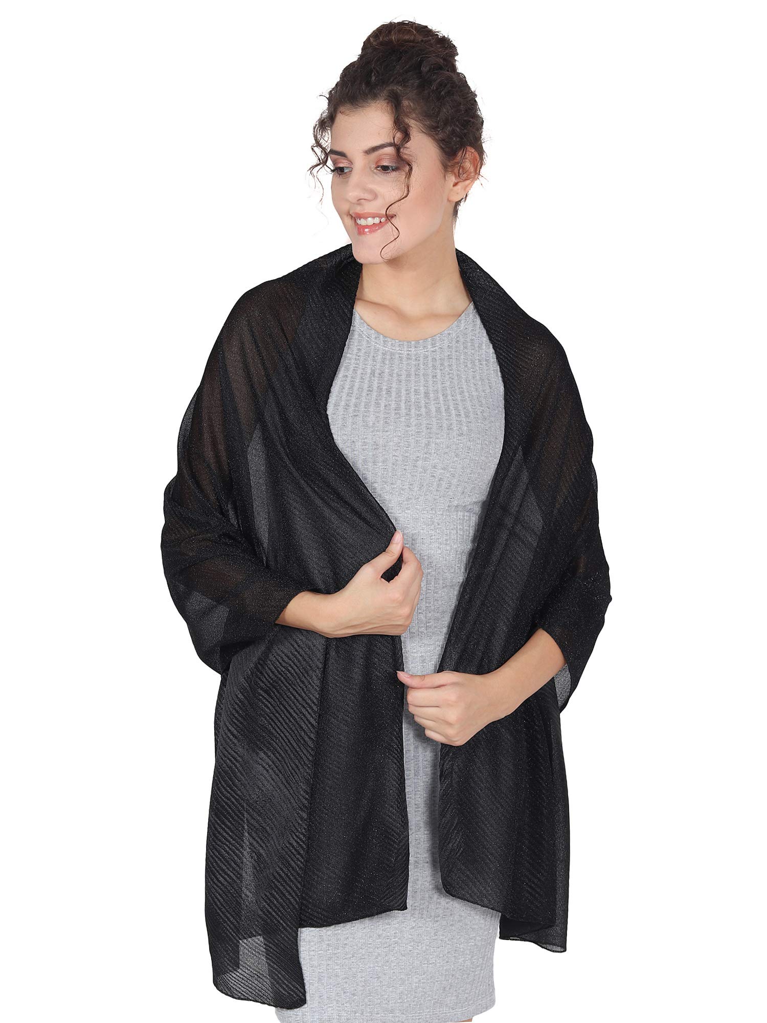 World of Shawls Wedding Wrap Stole Shawl Evening, Bridesmaid, Parties, Prom Scarf (Metallic Black)