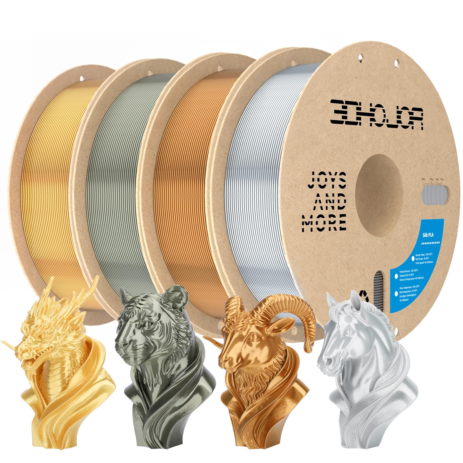 3DHoJor Silk PLA Filament 1.75mm 4KG Seidig Metallisch PLA für 3D Drucker | Seiden-PLA mit Seidenglattes Finish, Seidig Metallisch 3D Drucker Filament, Hochglänzende Oberfläche, Maßgenauigkeit ±0,02mm