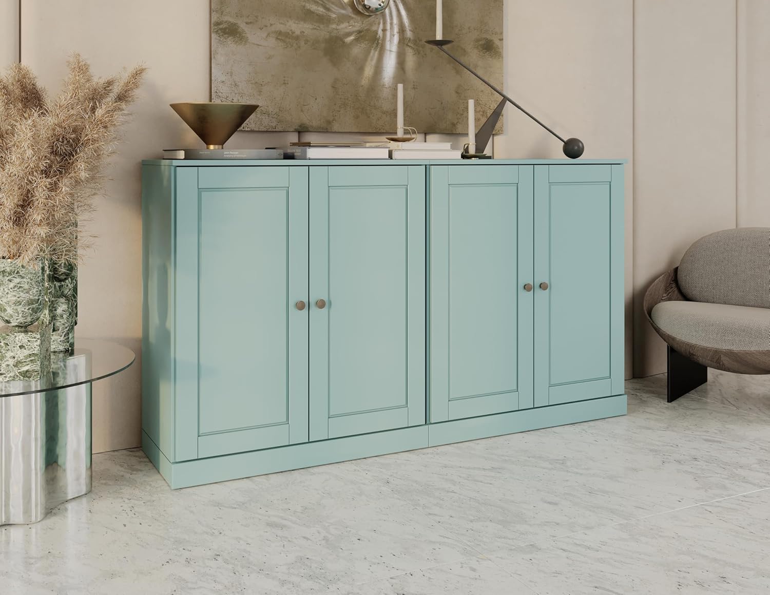 Palace Imports White Sideboard Cabinet - Solid Wood Sideboard - 64" Wide - Credenza Storage Cabinet w/ 4 Raised Panel Doors & 4 Adjustable Shelves - 100% Eco-Friendly Wood Side Boards for Living Room