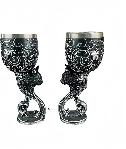 ZOHAIR Cáliz creativo 3D de gato, dragón, cráneo, unicornio, lobo, estilo punk, copa de vino de acero inoxidable de resina, regalo de Halloween y